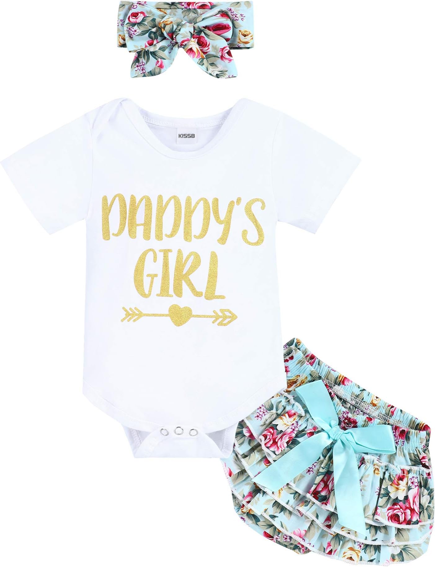 Kissb Newborn Baby Girl Clothes Outfits Little Girl Daddy'S Princess Romper Bodysuit Floral Shorts 3Pcs Infant Clothing Set (0-3