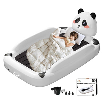 Floisdace Inflatable Travel Bed with High Speed Pump, Portable Kids Air Mattress with Safety Bumpers, Toddler Travel Bed for Tri