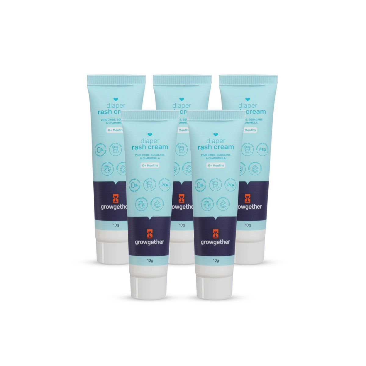 Growgether Diaper Rash Cream (10G) Baby Care Travel Combo, Zinc Oxide, Chamomile & Squalane Hypoallergenic, Fragrance Free, Derm