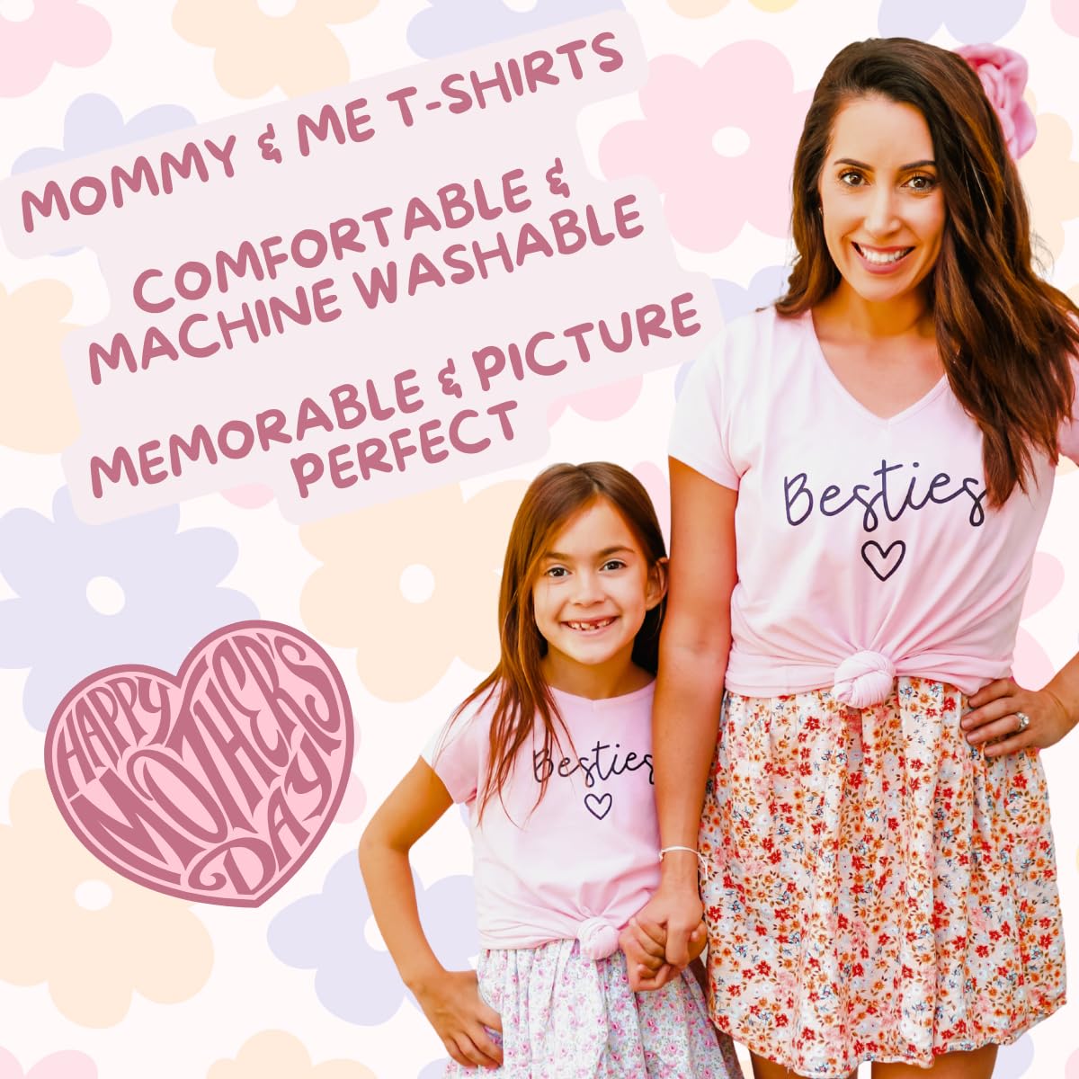 Besties Matching Mommy And Me Outfits Mom Daughter Shirts Mothers Day Outfits Mama Mini Clothing (2T, Pink)