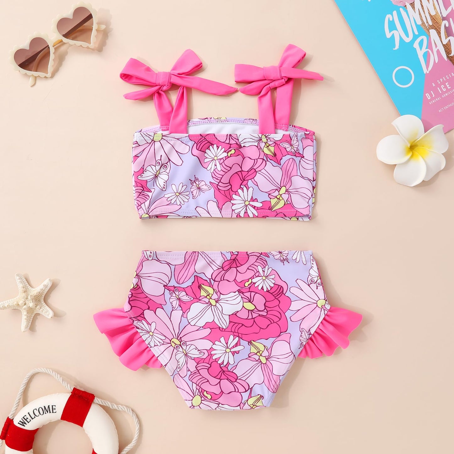 Younger Tree Toddler Girls Two Pieces Swimsuit Color Block Stripe Swimwear Summer Beach Bathing Suit 18M-5T
