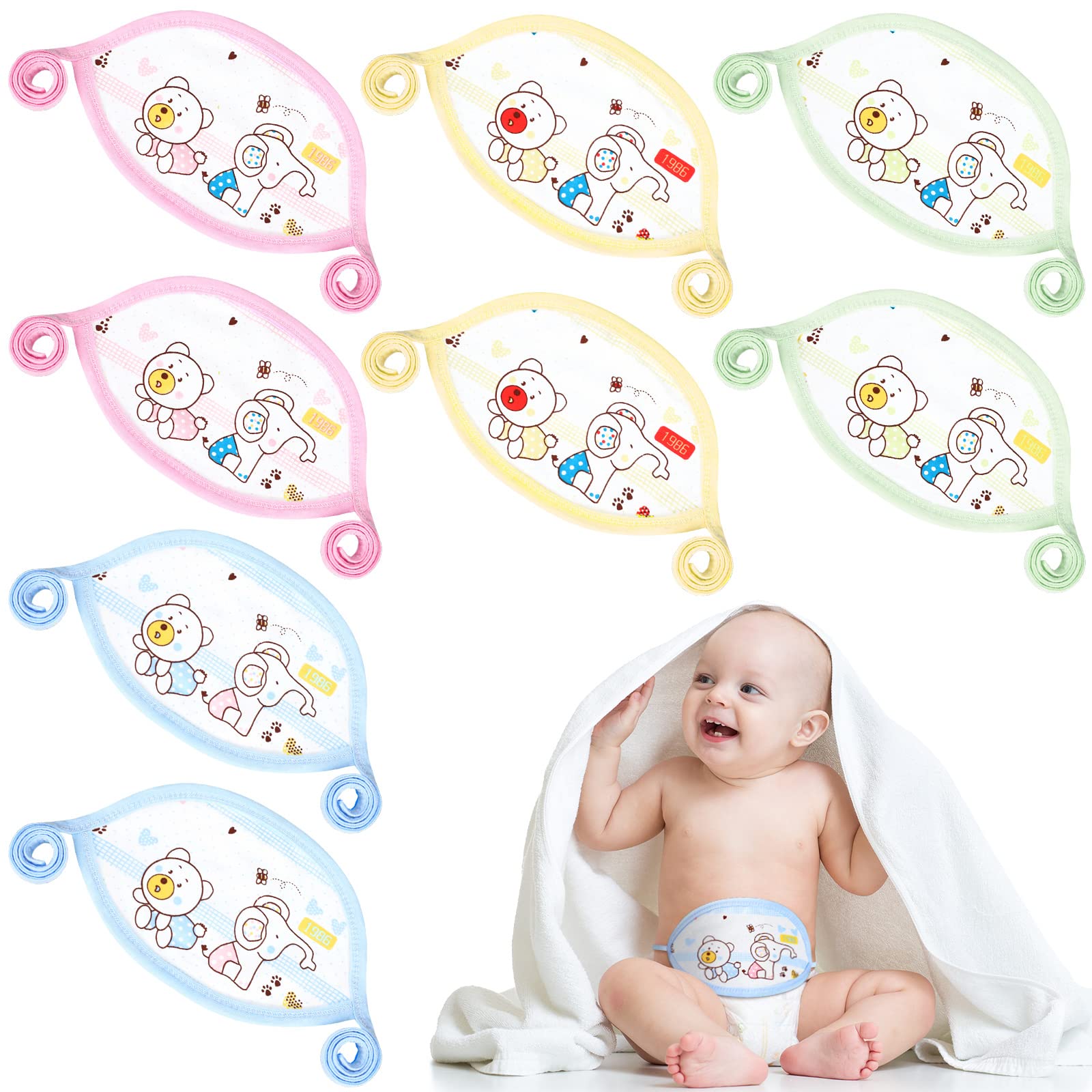 8 Pcs Newborn Infant Belly Wrap Comfort Cotton Umbilical Cord Cover Band Cartoon Soft Baby Belly Band Newborn Navel Belt for Pro