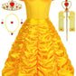 Aoiviss Princess Dress For Girls Off Shoulder Layered Yellow Princess Dress Up Clothes With Accessories Halloween Cosplay