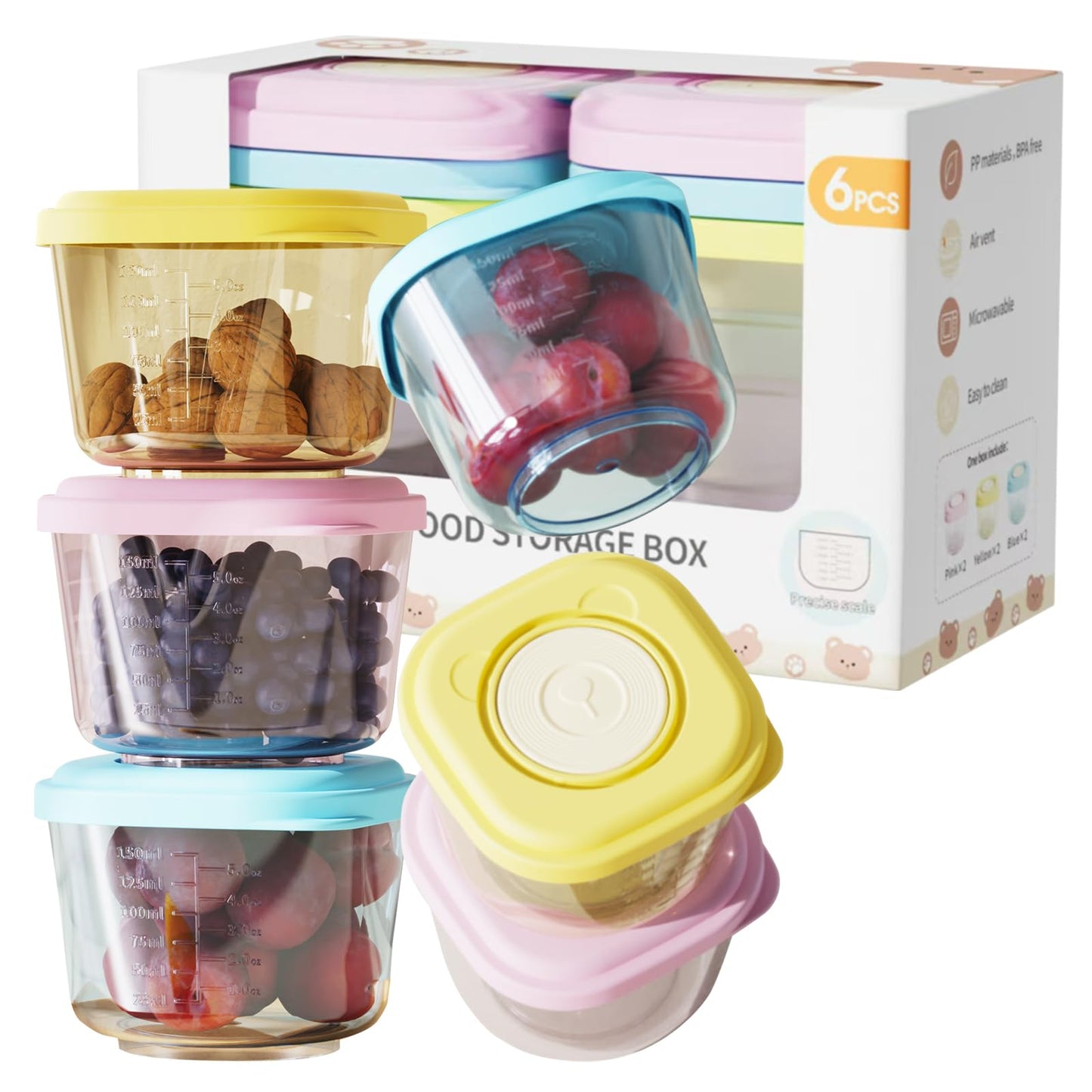 Tasttin Baby Food Containers - 5 oz Food and Snack Storage Jars with Sealing Lids, Safe and Durable, Freezer, Microwave and Dish