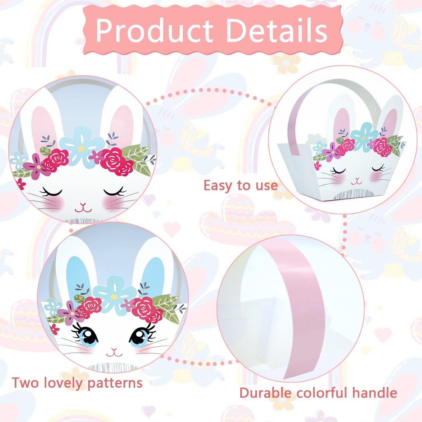 Weepa Easter Treat Boxes Mini Paper Easter Baskets For Kids Diy Egg Hunt Bunny Gift Box With Handle Cute Bunny Easter Basket Con