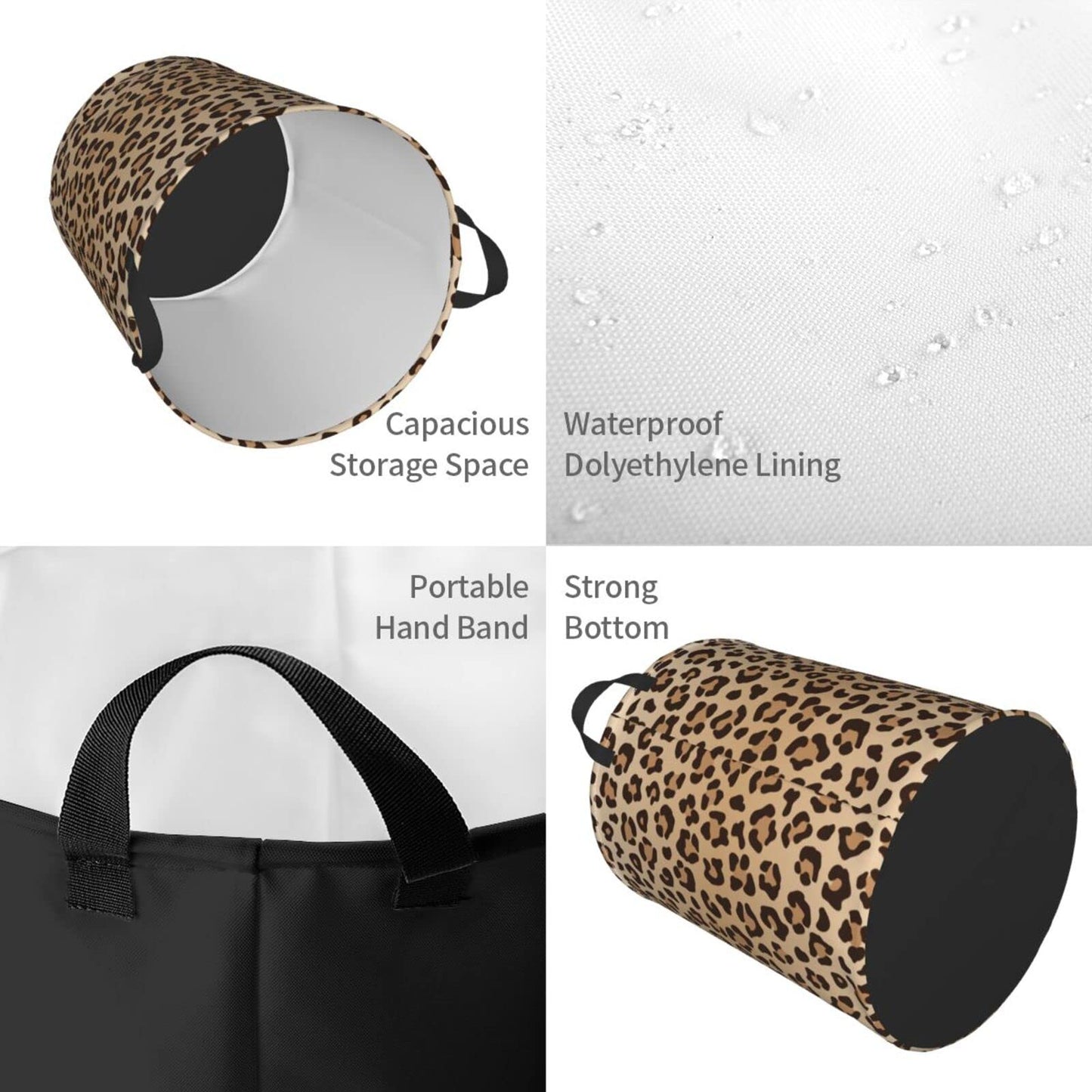Gbuzozie Leopard Print Round Laundry Hamper Animal Skin Texture Storage Basket Toys Clothes Organizer Bin For Home Bathroom Bedr