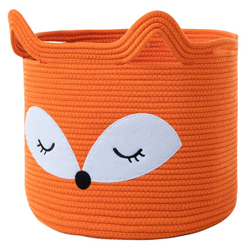 Vk Vkliving Fox Toy Basket Cotton Rope Animal Baskets Orange Laundry Hamper For Toys, Clothes,Gifts,Towels, Blankets, Empty Gift