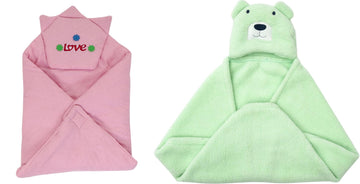 CTMKIDS Baby Wrap with Cap for Kids 74x74 cm  Pink & Baby Hooded Cum Wrap Blanket for Kids 92x66 cm  Sea Green