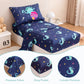 Perfemet Toddler Bedding Set 4 Pieces Cartoon Dinosaur Planet Printed Bed In A Bag For Boys Girls Reversible Navy Blue Toddler C