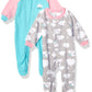 Gerber Toddler Baby Girls Flame Resistant Fleece Footed Pajamas 2-Pack, Blue/Pink Clouds, 4T