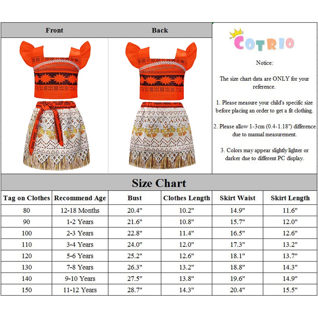 Cotrio Moana Princess Costume For Girls Birthday Party Dresses Toddler Kids Two-Pieces Skirt Set Halloween Dress Up Outfits Size