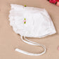 Slowera Cap Baby Girls 100% Cotton Double Brimmed Eyelet Lace Bonnet With Flowers (3-6 Months, White)