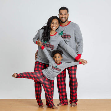 Iffei Matching Family Pajamas Sets Christmas Pj 'S Sleepwear Truck Print Top And Plaid Pants With Pocket 3-6 Months