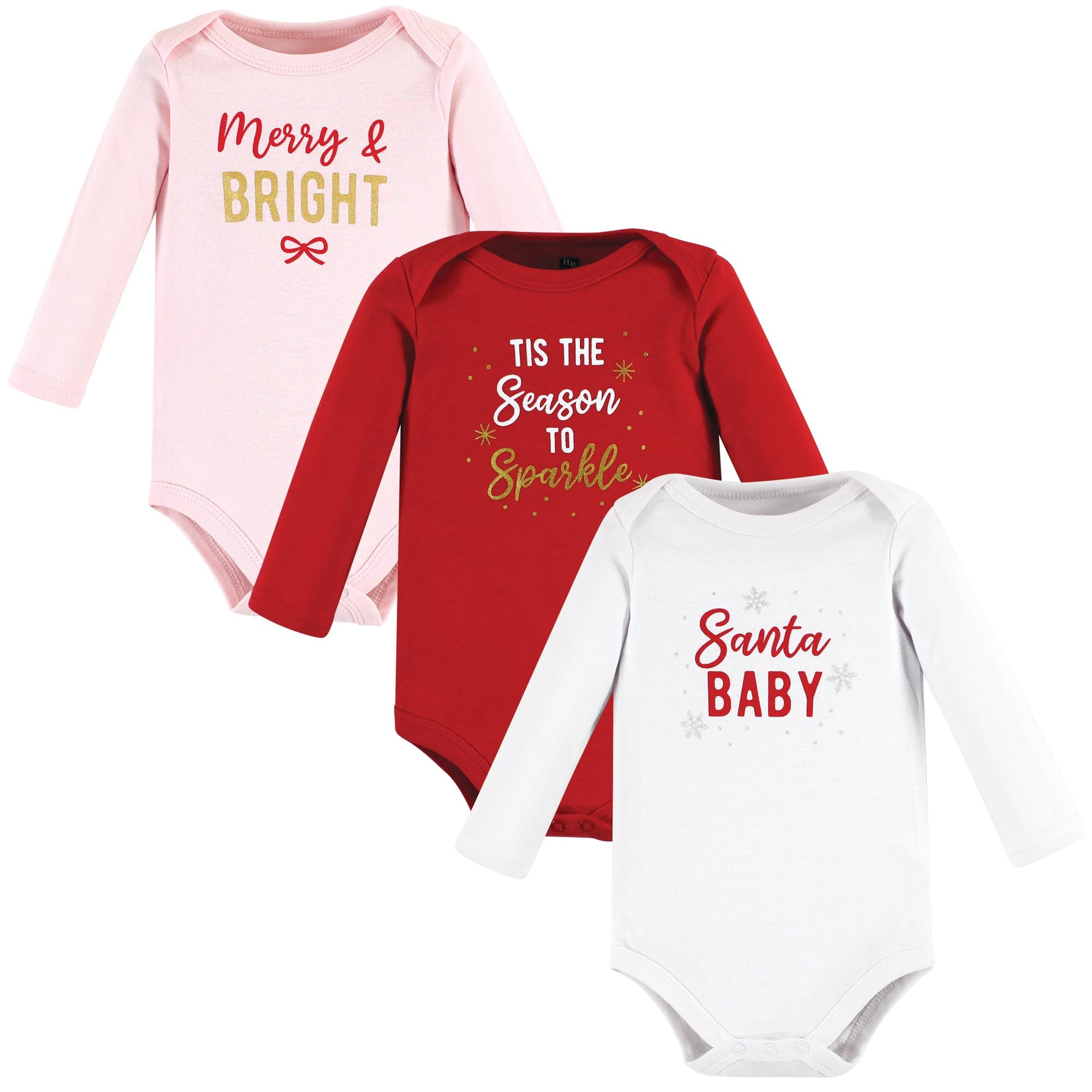 Hudson Baby Unisex Baby Cotton Long-Sleeve Bodysuits, Girl Christmas Sayings, 18-24 Months