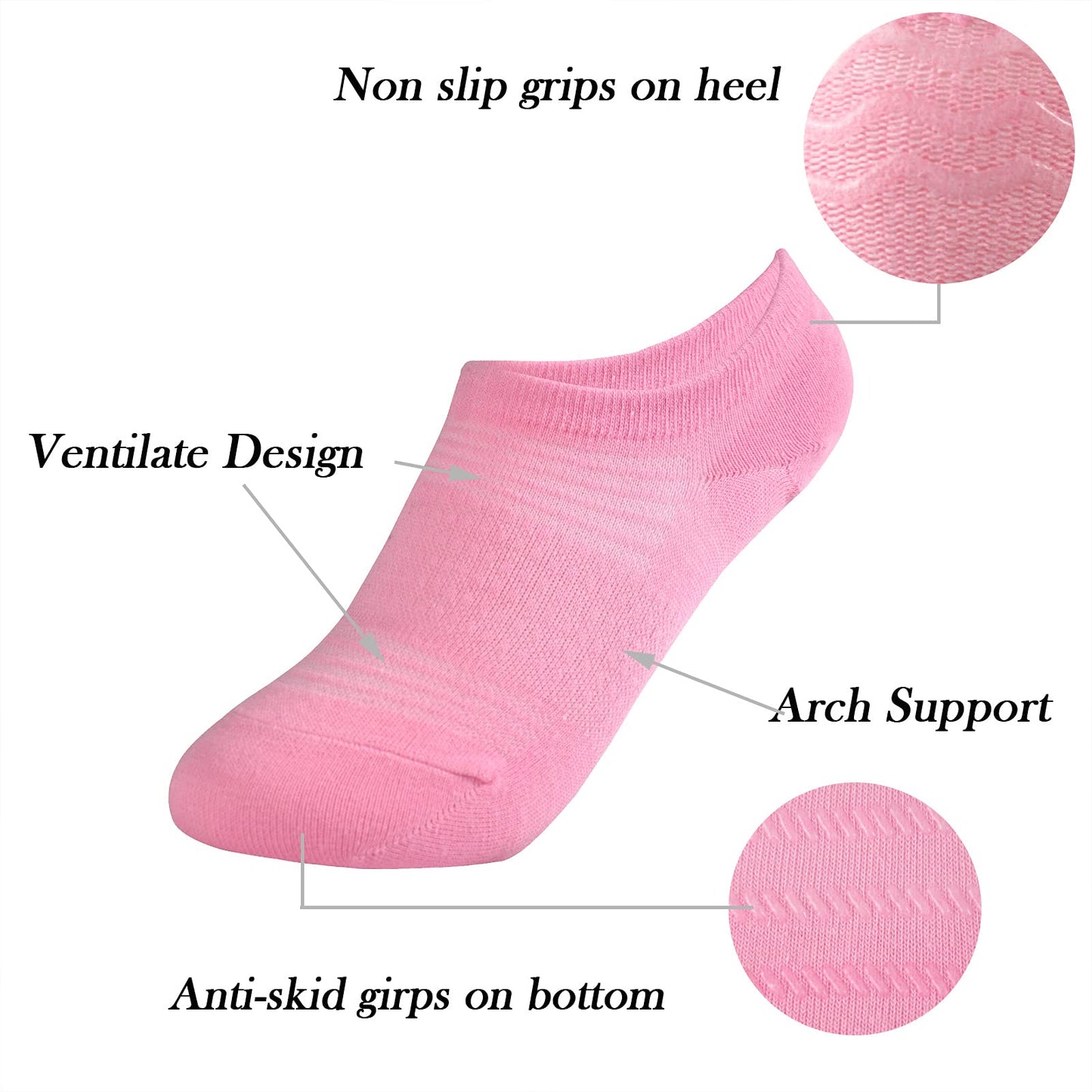 Jormatt 6 Pairs Toddler Little Girls Boys No Show Socks Thin Cotton Soft Anti Slip Low Cut Socks Breathable With Grips, Pink S