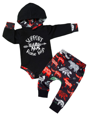 Toddler Baby Boy Clothes 9-12 Months Baby Clothes Boy Dinosaur Hoodies Romper Winter Outfit 2Pcs Set