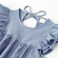 Lyxiof Toddler Baby Girl Cotton Linen Dress Ruffle Sleeve Halter Sleeveless Kids Casual Dresses Smoky Purple 110Cm