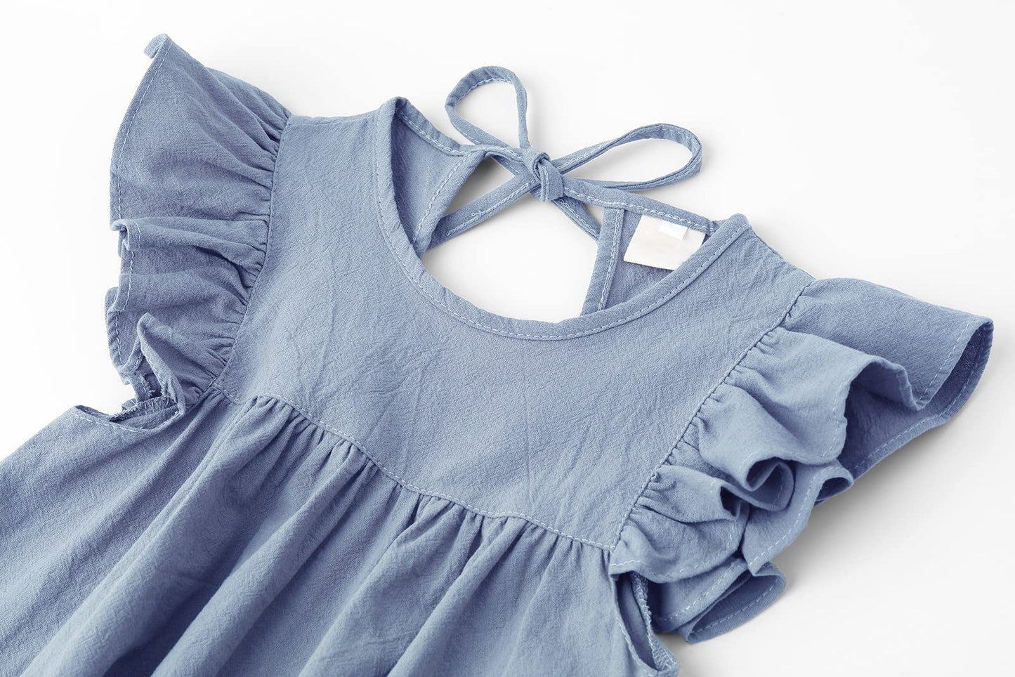 Lyxiof Toddler Baby Girl Cotton Linen Dress Ruffle Sleeve Halter Sleeveless Kids Casual Dresses Smoky Purple 110Cm
