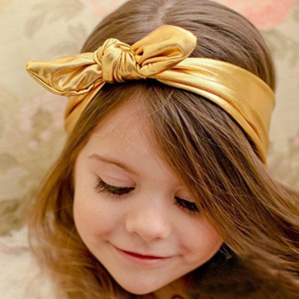 Aisibo Baby Headbands, Children Big Bow Elasticity Headband Kids For Girls Newborn Infant Toddlers Kids (Gold)