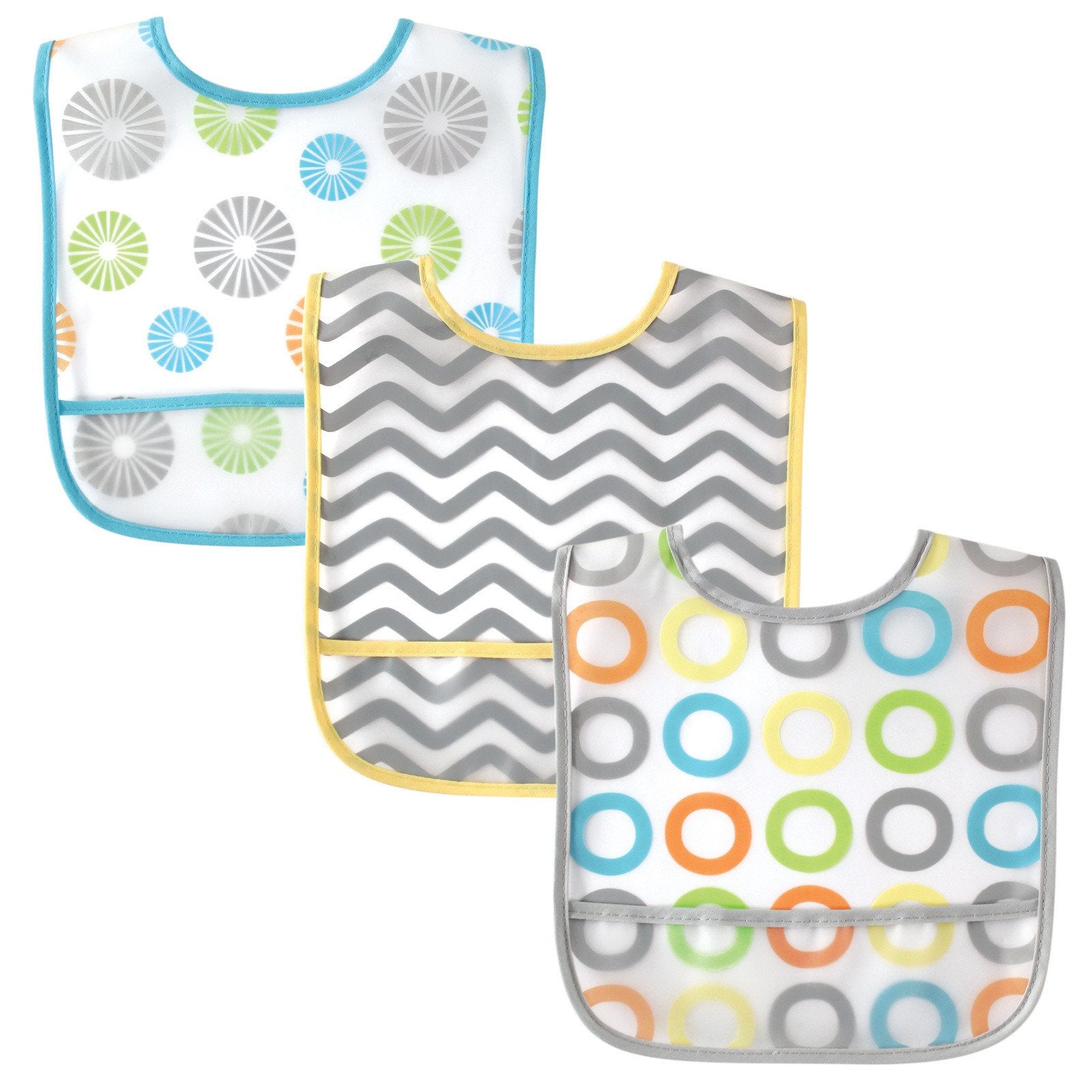Luvable Friends Unisex Baby Waterproof Peva Bibs, Yellow Circle, One Size