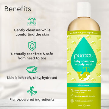 Puracy Shampoo & Body Wash For Children, Gently Scented Natural Baby Wash For Sensitive Skin, Plant-Based Baby Shampoo And Daily