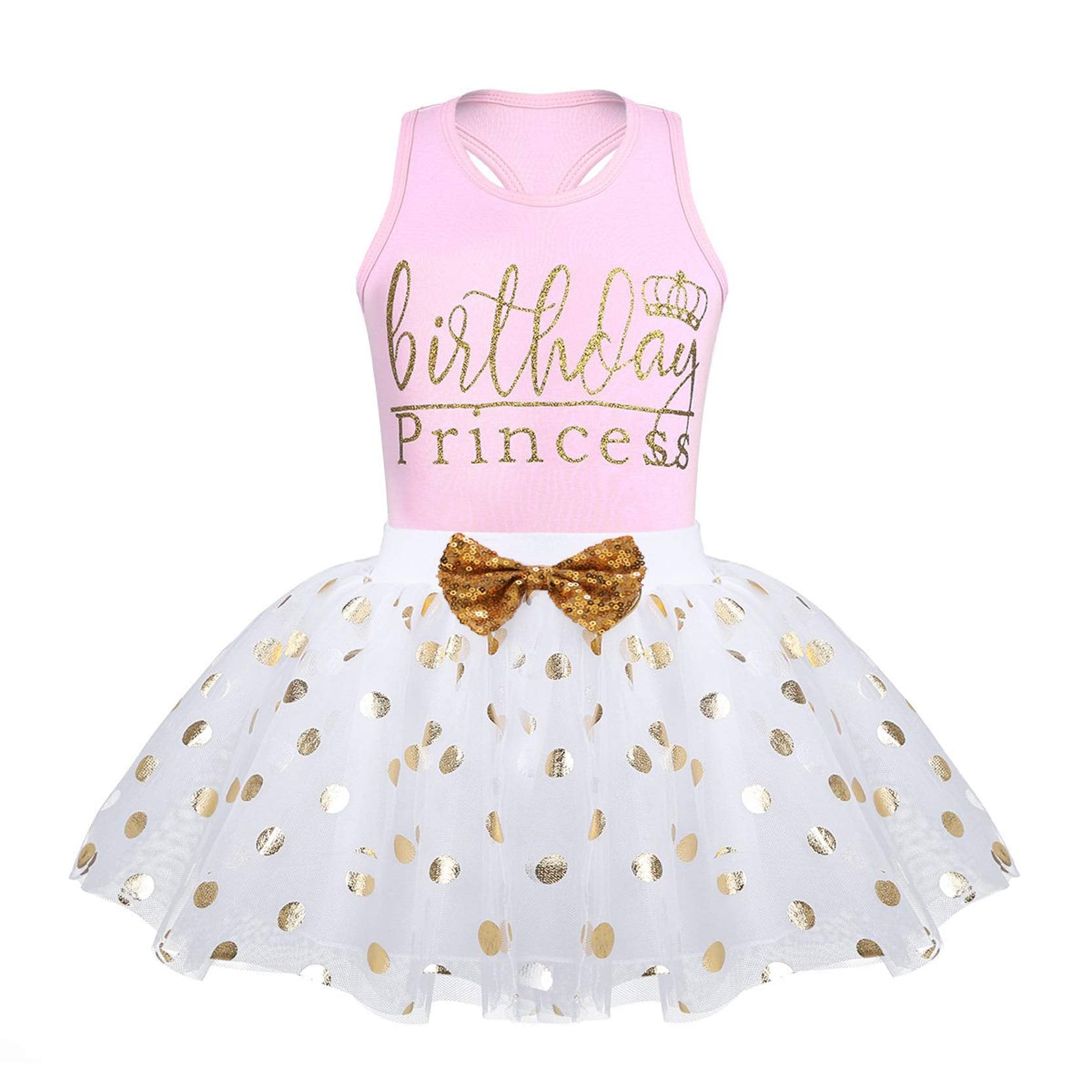 Lysmuch Toddler Kids Baby Girl'S Birthday Outfits Princess Vest Sleeveless Shirt Mesh Tutu Skirt Set (Pink Birthday Princess, 3-