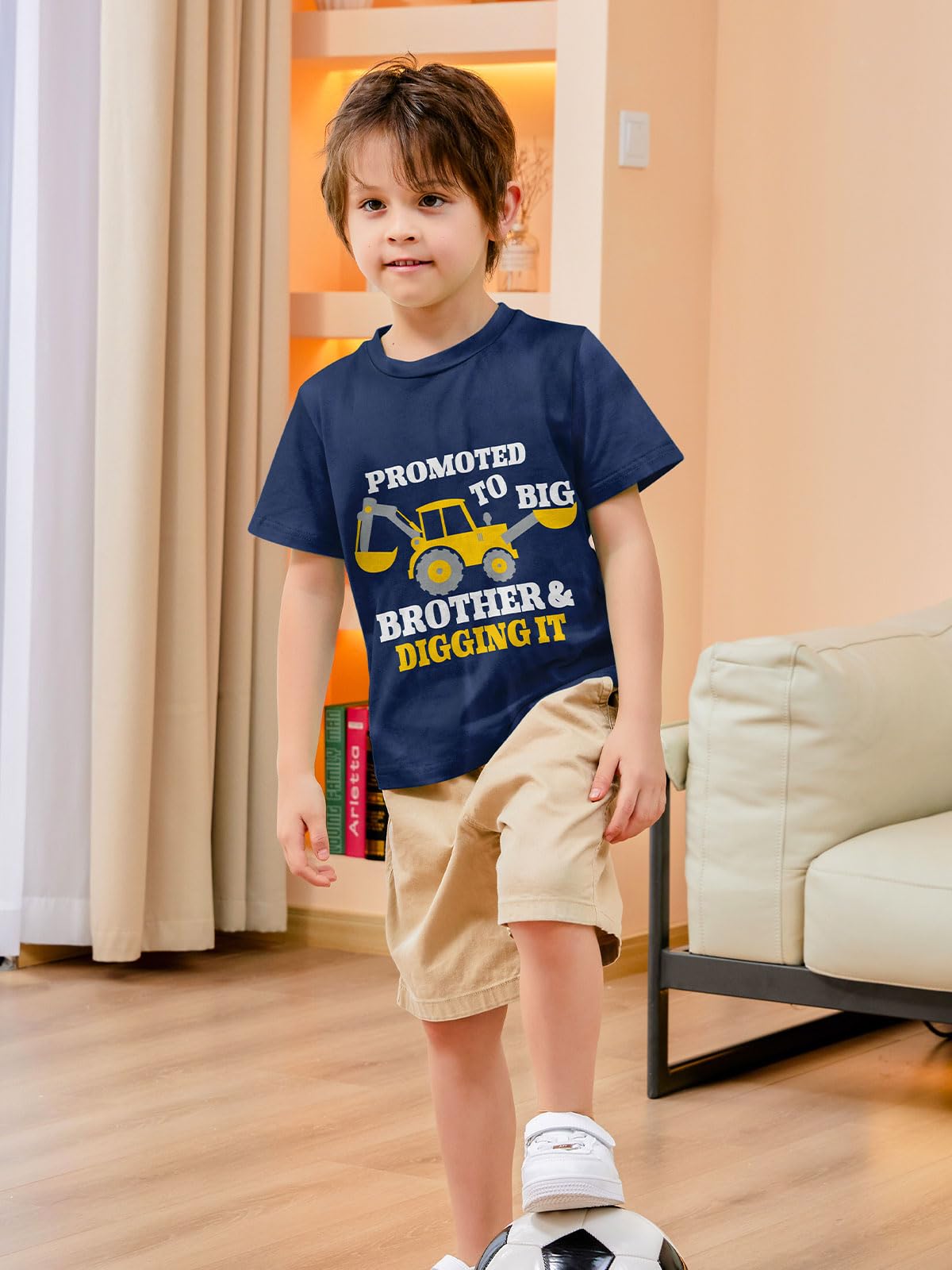 Funnycokid Big Brother Shirt 4T 3T Bulldozers Construction Digging It Boys Promoted To Big Brother T-Shirt For Toddler Blue Size