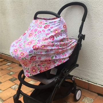 Baby Car Seat Canopy Extra Soft And Stretchy Purple And Pink Floral Nursing Cover