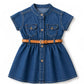 Bold N Elegant GirlS Short Sleeve Front Open Stylish Cute Cotton Denim Dress Frock Tunic With Pu Leather Belt And Pockets For In