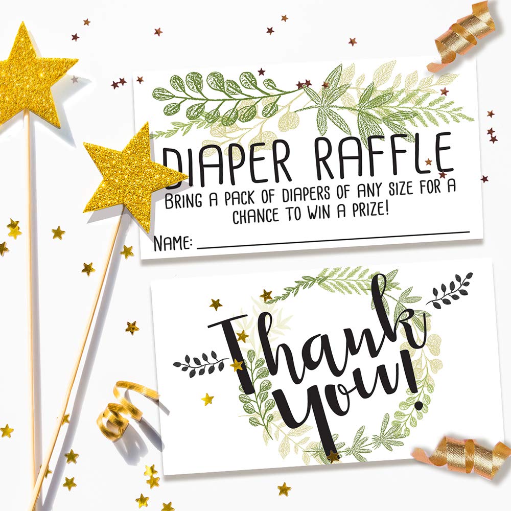 Diaper Raffle Tickets - Botanical - Set Of 50 Double-Sided Raffle Cards - Blank Baby Shower Stationery - Fun And Colorful Baby S