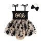 Titkkop Baby Girl 1St Birthday Clothes One Year Old Tulle Romper Sleeveless Bodysuit Cake Smash Outfits(Apricot & Black,9-12M)