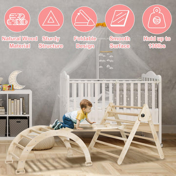 Edostory 5 In 1 Pikler Triangle Set, Indoor Playground And Gym For Kids, Montessori Foldable Wooden Climbing Triangle Ladder Set