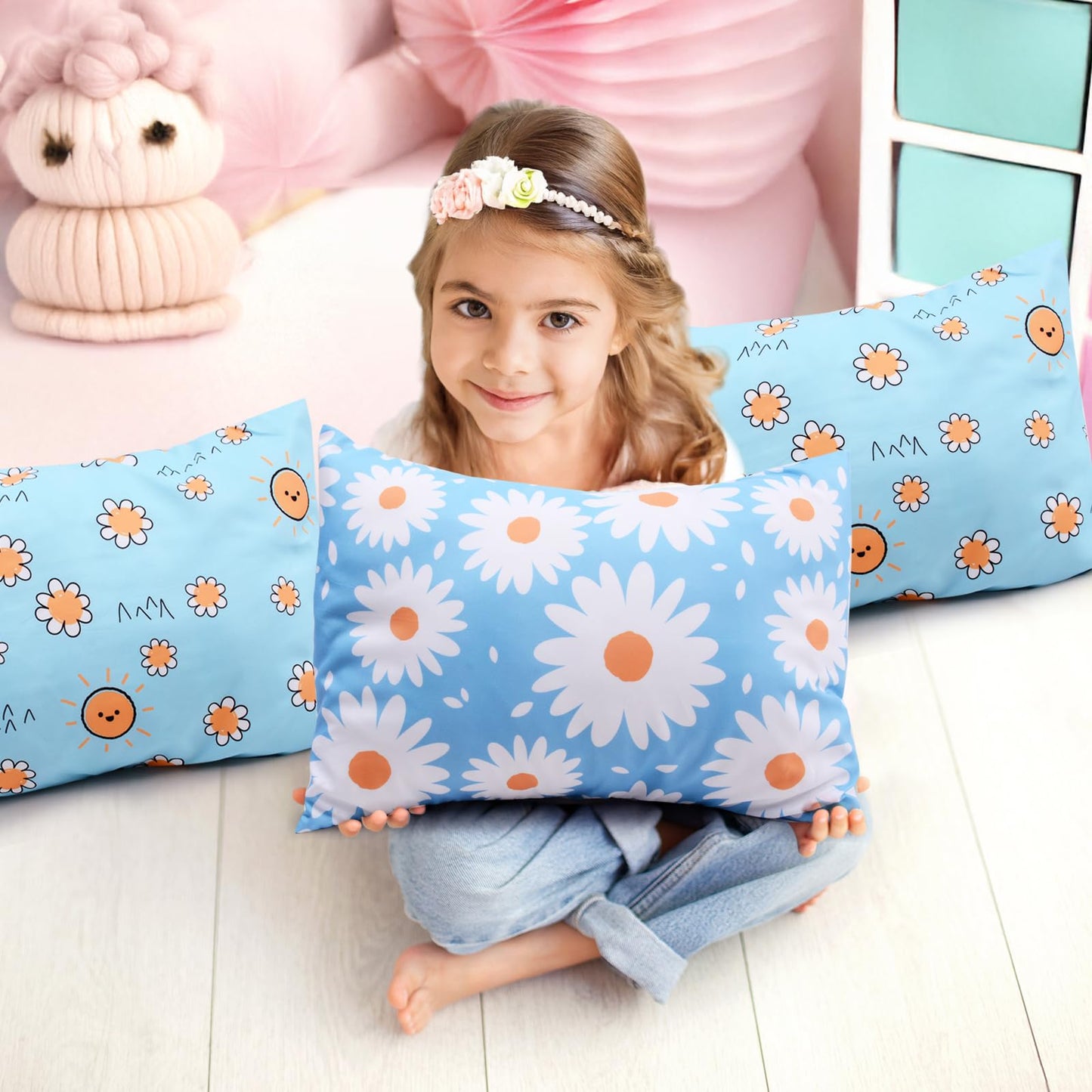 Uomny Toddler Pillowcases For Girls 13X18 12X16 14X19 Flower Baby Pillow Case 2 Pack Small Pillow Covers For Travel Pillow Blue