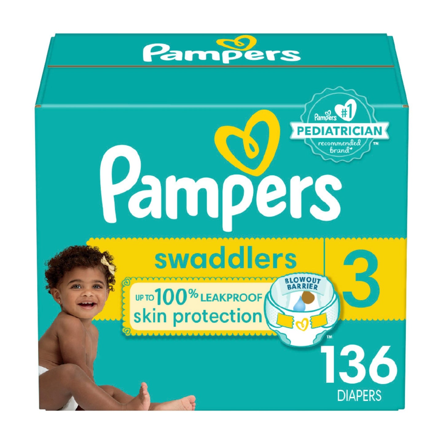 Pampers Baby Diapers - Swaddlers - Size 3, 136 Count, Ultra Absorbent Disposable Infant Diaper