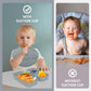 Travel Silicone Baby Feeding Set With 316 Stainless Steel Spoon & Fork ,Silicone Suction Plates, Foldable Bib, Storage Bag - Por
