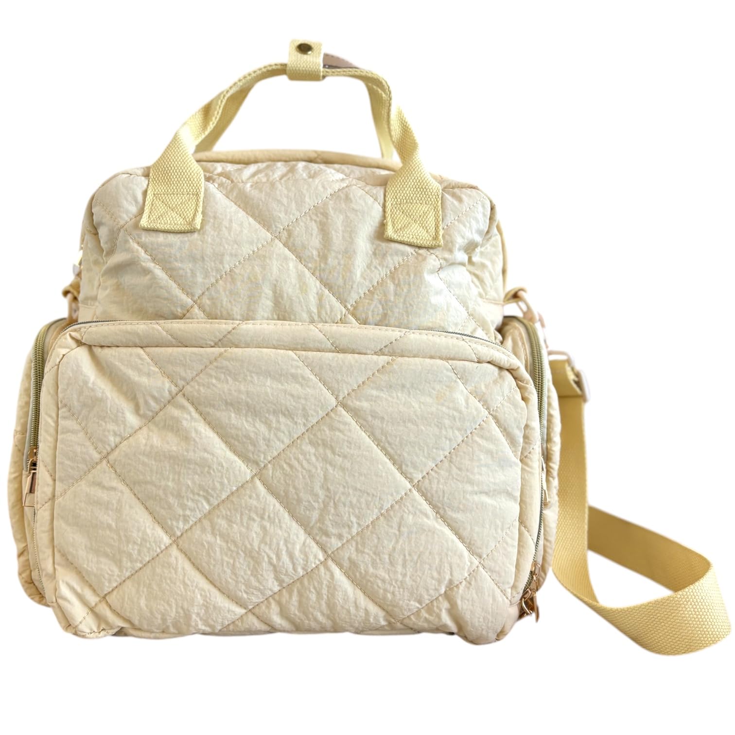 Tristan Home Quilted Diaper Bag Backpack - Insulated Bottle Pockets, Maternity Hospital Travel Bag for Moms (Beige)