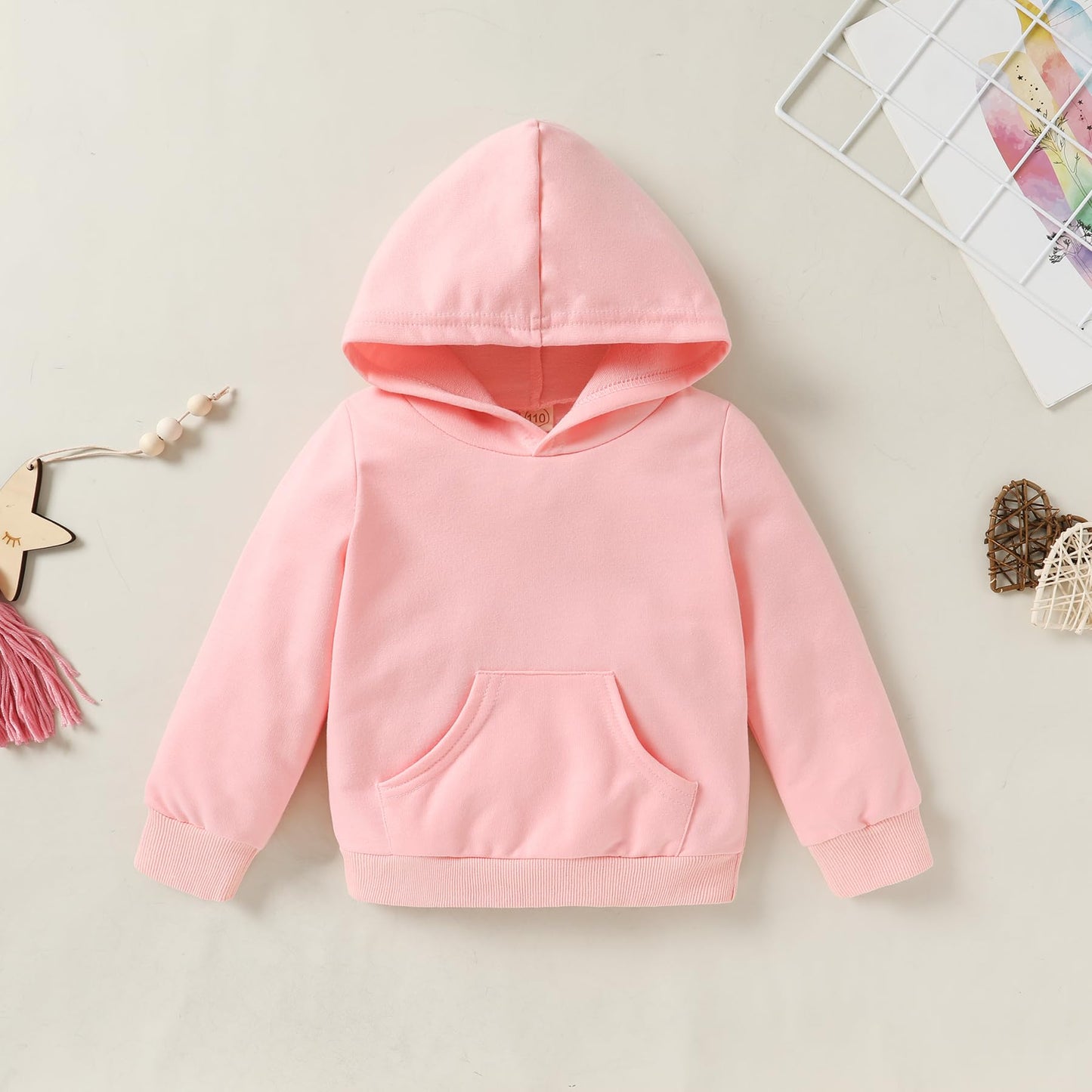 Happy Town Toddler Fall Outfits For Girl Boy Long Sleeve Hoodie Top And Long Sweatpants Set Toddler Sweatsuit (Solid Color-Pink,