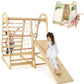 Infans 7 In 1 Kids Indoor Playground, Wooden Montessori Climber Playset With Tent Slide Climbing Rock Climbing Net, Playground J