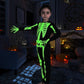 4T Toddler Skeleton Costumes Kids Halloween Skeleton Costume Glow In The Dark With Gloves White Bones Stretch Body Suit For Boys