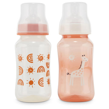 Premium 2-Pack Baby Bottles - 11 Ounce, Hourglass Shape, Fun Boys And Girls Prints, Clear Cover - Bpa-Free