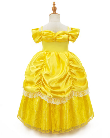 Tyhtym Princess Costumes Little Girls Dress Up Fancy Halloween Christmas Party (Yellow, 4-5T)