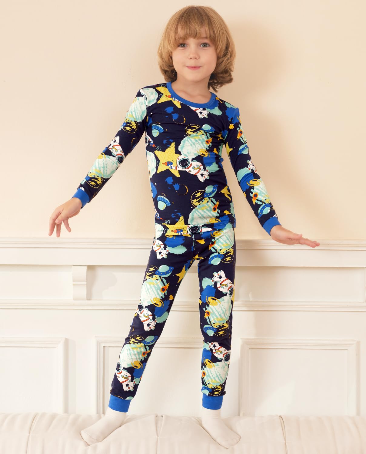 Babee Reshinee Bamboo Viscose Toddler Pajamas Boys Girls Kids Baby 2Pcs Long-Sleeve Pyjamas Set 3-4T Astronaut Snug Fit Sleepwea