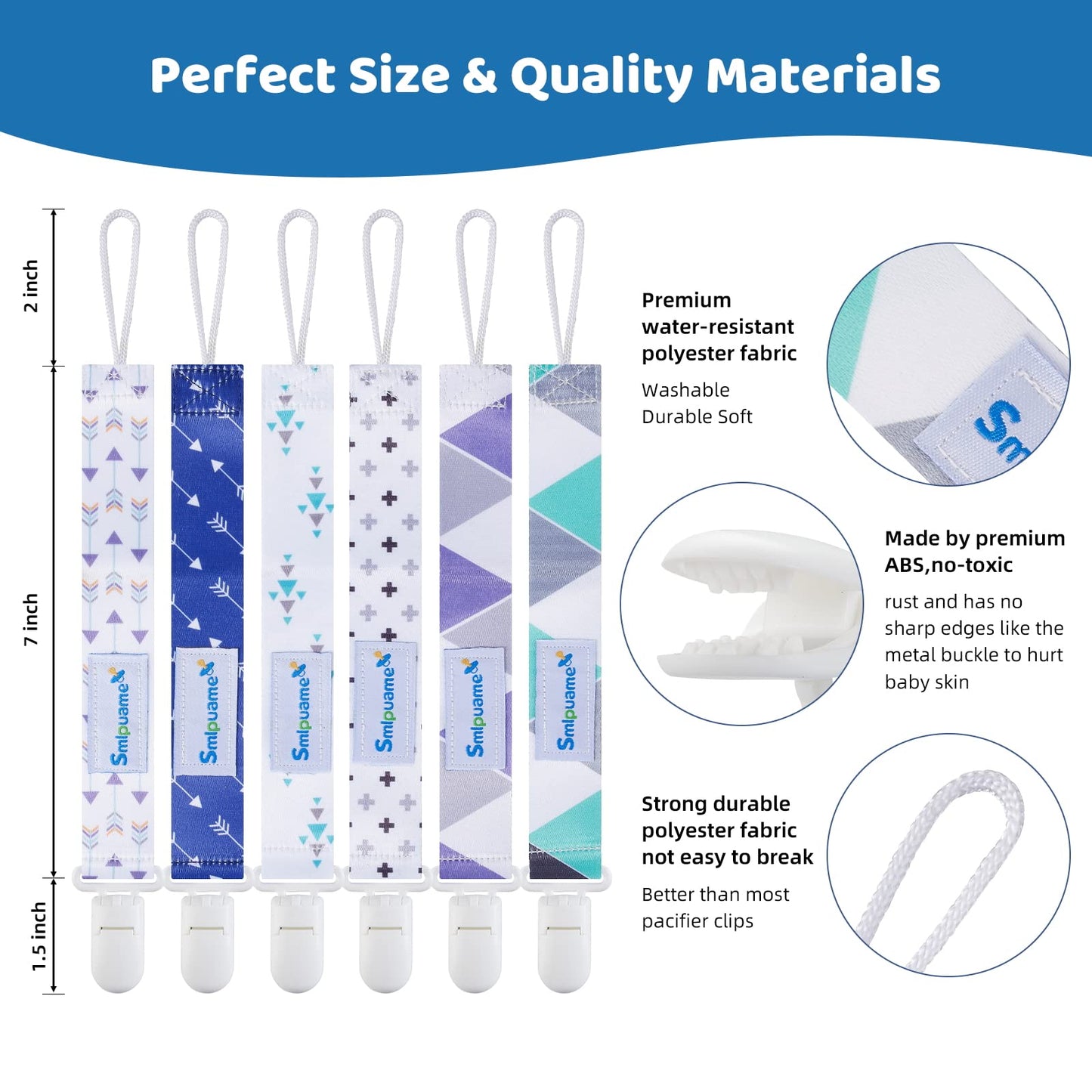 Smlpuame Pacifier Clips For Boys,6 Pack Stylish Binky Clips Strap,Paci Holder With Clip Lightweight Universal Fits Most Pacifier