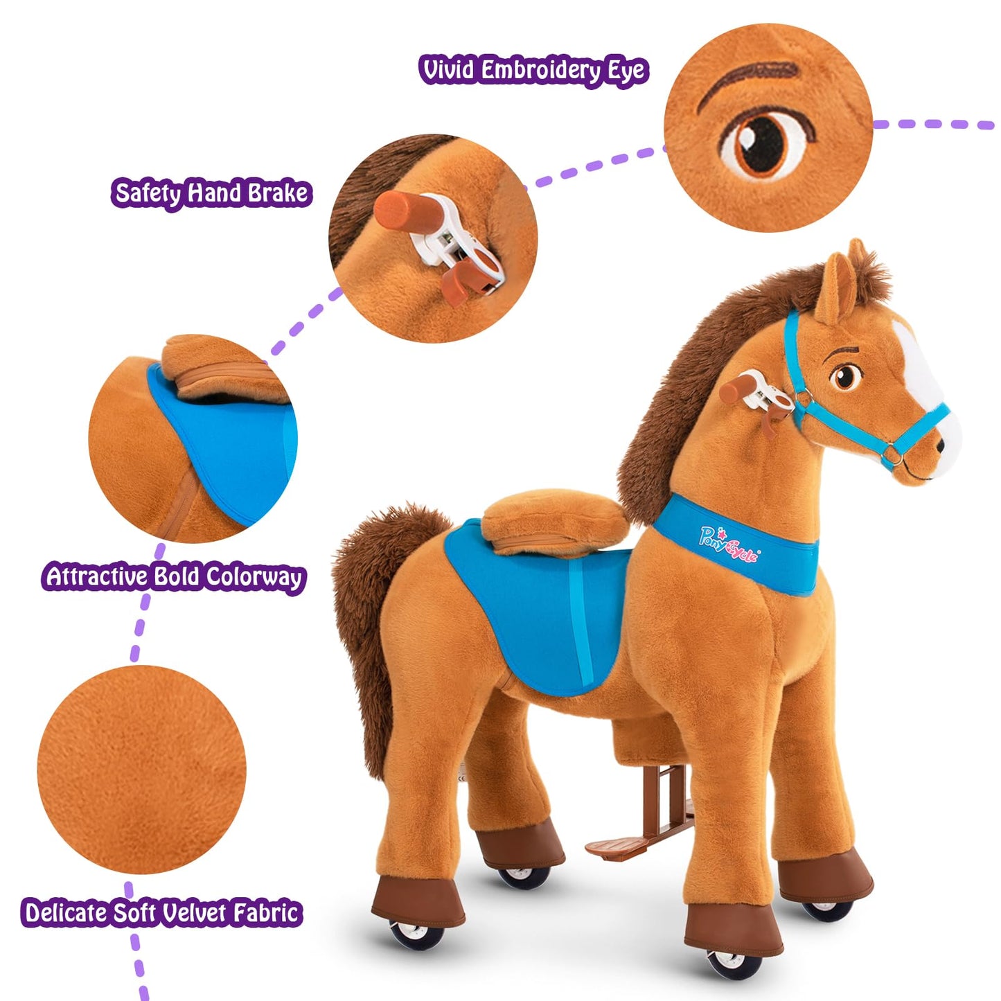 PonyCycle Ride on Horse Toys for Kids Riding Brown Horse Rocking Horse Essential Model E (with Brake/ 35.4 Height/Size 4) Ride o