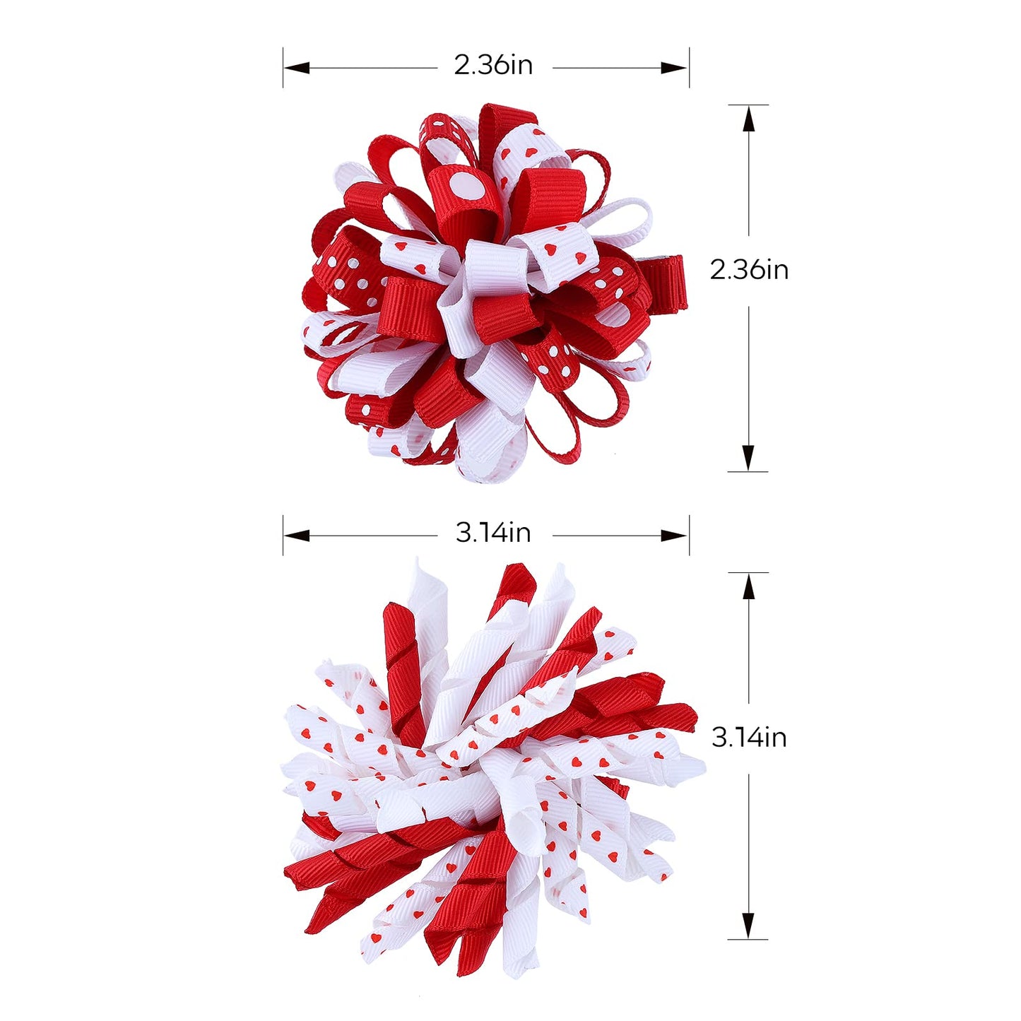 Valentines Korker Hair Bows 3'' Toddler Baby Girls Curly Corker Bow Alligator Clips Red Heart Grosgrain Ribbon Fireworks Flowerb