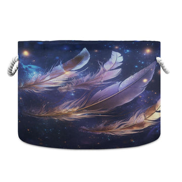 Canvas Storage Organizer Bin, Feathers Under The Stars (2) Storage Basket Laundry Hamper with Handle for Clothes Playroom Decor,