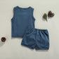 Karesoull Infant Baby Boy Clothes Summer Shorts Set Solid Sleeveless Pocket Tops Cotton Outfit 2Pcs (Sleeveless Indigo, 18-24 Mo