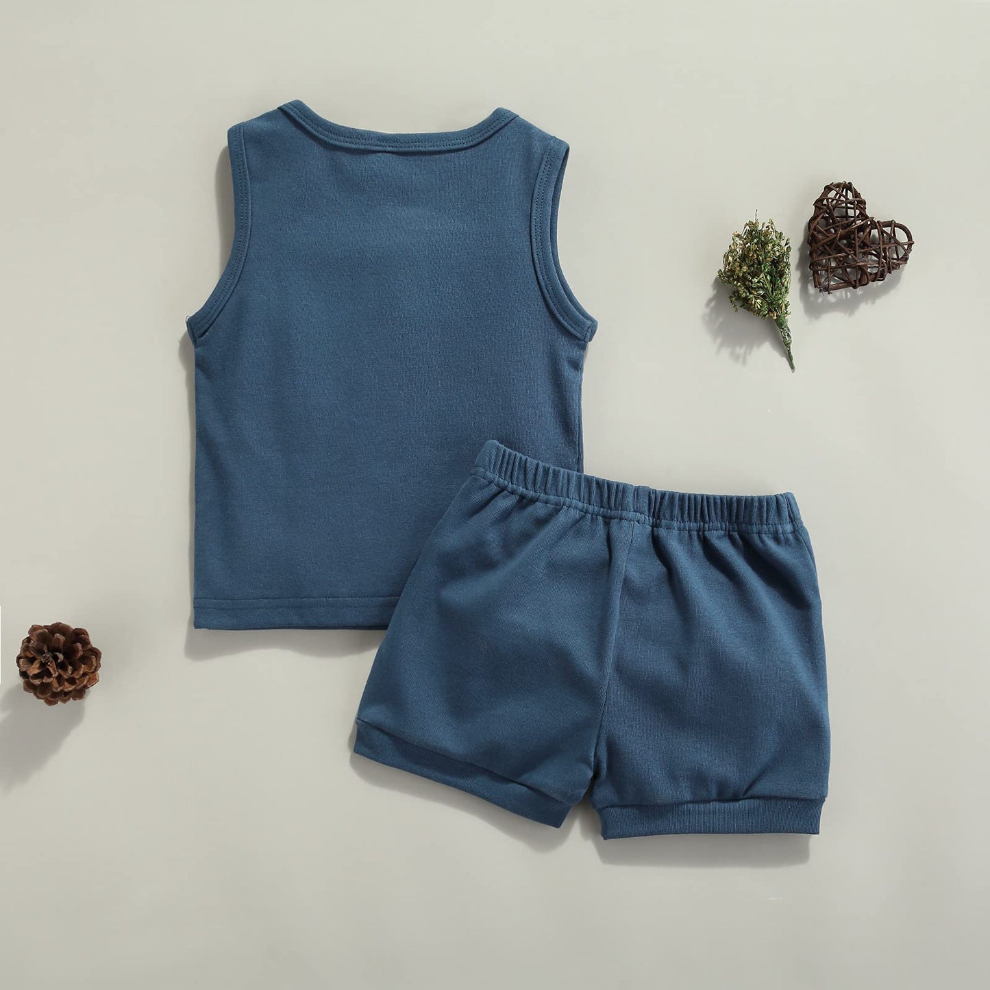 Karesoull Infant Baby Boy Clothes Summer Shorts Set Solid Sleeveless Pocket Tops Cotton Outfit 2Pcs (Sleeveless Indigo, 18-24 Mo