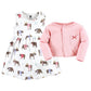 Hudson Baby Baby Girls' Cotton Dress And Cardigan Set, Pink Moose Bear, 3-6 Months