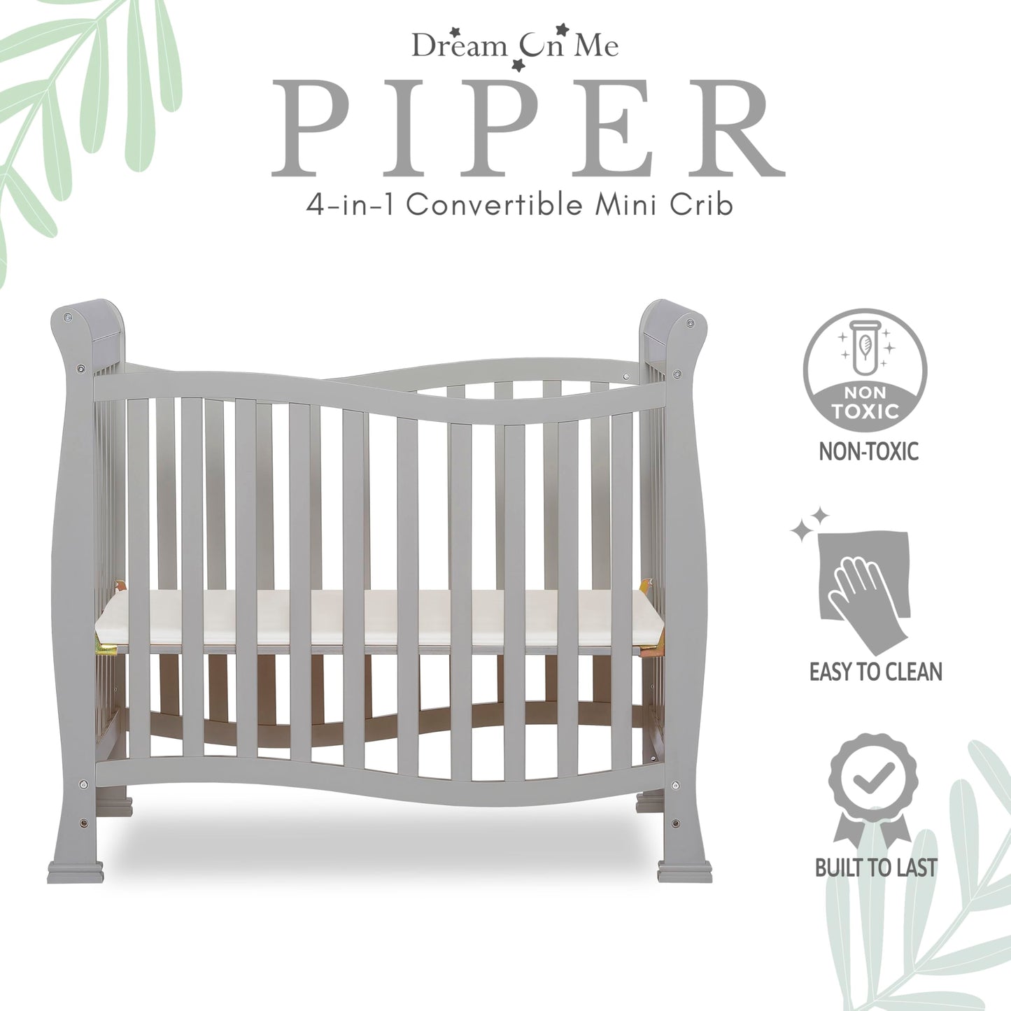 Dream On Me Violet 4-In-1 Convertible Mini Crib In Pebble Grey, Greenguard Gold Certified, Jpma Certified, 3 Position Mattress H